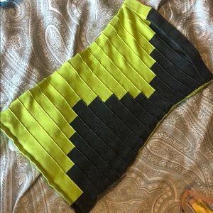 WOW COUTURE lime green grey color block tube dress